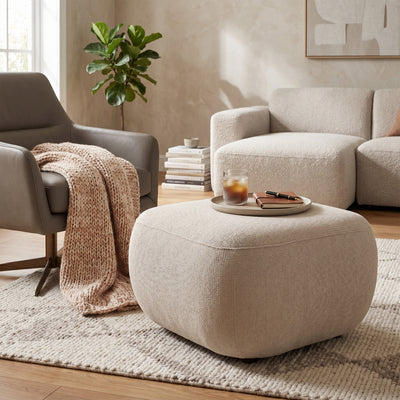 Olemo Relaxation Pouffe 75x39 cm made of PUR Foam, Japandi Style, Aragon Fabric – in a room setting