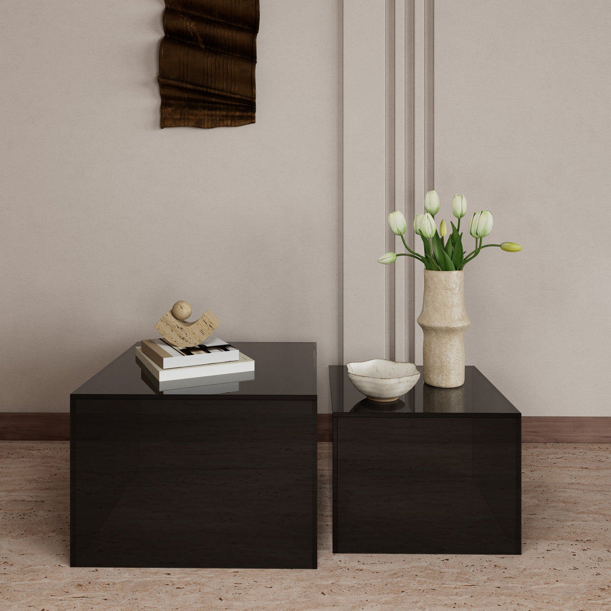Quadrato Set of Two Coffee Tables, Modern Style – in a room setting