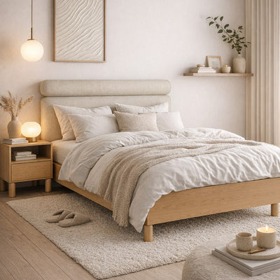 Gestoffeerd bed Fjord 140/160x200 met opbergruimte in Scandinavische stijl - in een interieurstyling