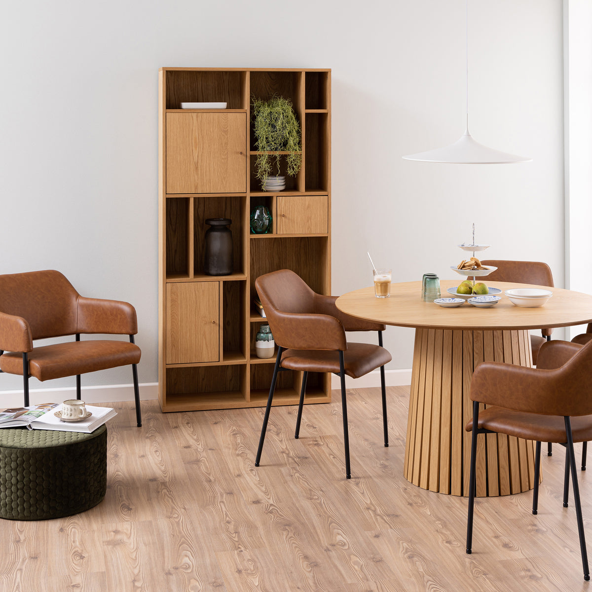 Asymo Bookcase for Living Room 90x180, Japandi Style – in a room setting