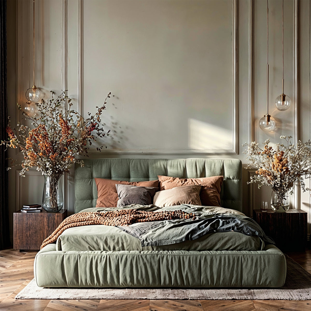 Talaro Quilted Upholstered Bed with a Low Frame 140x200, 160x200 and 180x200, Modern Style – in a room setting