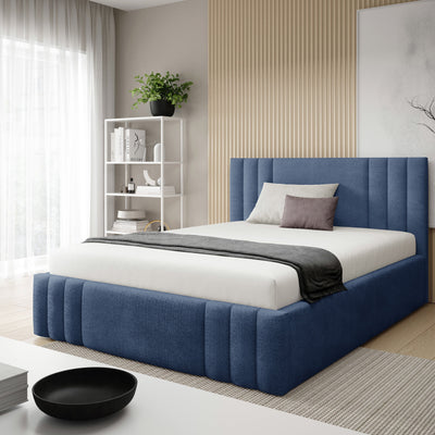 Gestoffeerd bed Falda 140x200, 160x200 en 180x200 met opbergruimte in een elegante stijl, Coral-stof - in een interieurarrangement