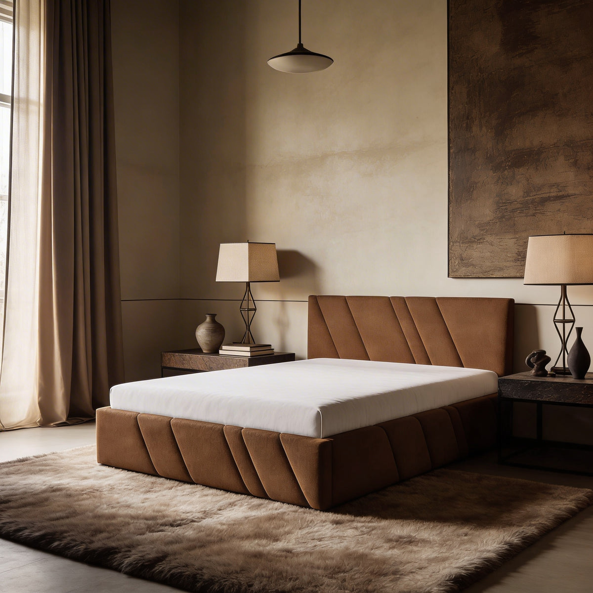Raiz Quilted Upholstered Ottoman Bed with Storage, Various Sizes in Modern Style 140x200, 160x200 and 180x200, Coral Fabric – in a room setting
