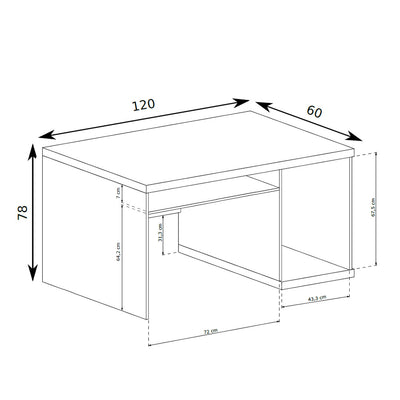 Bureau Korin 120x78 – maattekening met breedte, hoogte en diepte