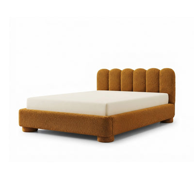Lattri upholstered bed 120x200–200x200 with storage in modern organic style, Coral fabric – colour Caramel Brown (CORAL 35) | Pillovely