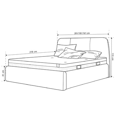 Elle Upholstered Ottoman Bed with Large Storage, Soft Minimalism Style – dimensions drawing