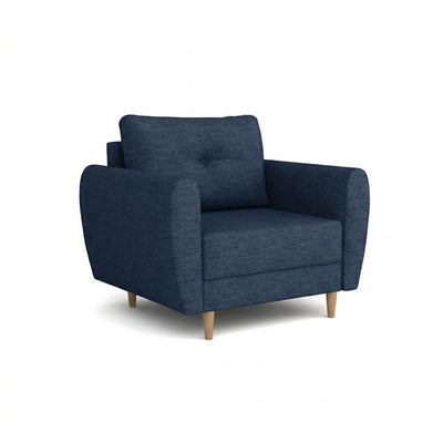 Harmi-fauteuil 90 cm Stormblauw (SAWANA 20) – Scandinavische gestoffeerde fauteuil met knopen op de rugleuning