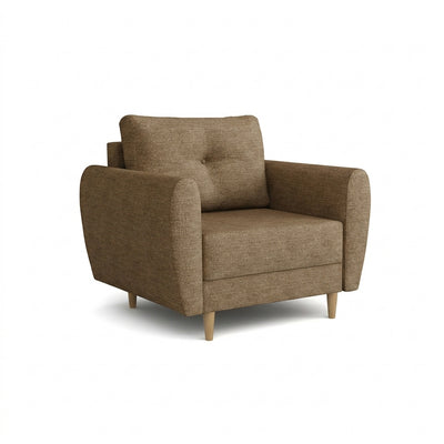 Harmi-fauteuil 90 cm, koffiekleurig leisteen (SAWANA 03) – Scandinavische gestoffeerde fauteuil met knopen op de rugleuning