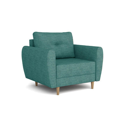 Harmi-fauteuil 90 cm Petrolblauw (SAWANA 30) – Scandinavische gestoffeerde fauteuil met knopen op de rugleuning