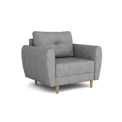 Harmi-fauteuil 90 cm, Asgrijze Kwarts (SAWANA 32) – Scandinavische gestoffeerde fauteuil met knopen op de rugleuning