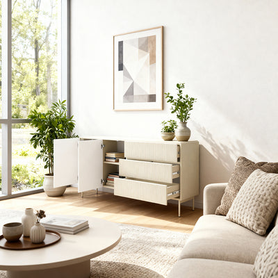 MuzZI Sideboard with Doors and Drawers 177x81, Modern Style – in a room setting