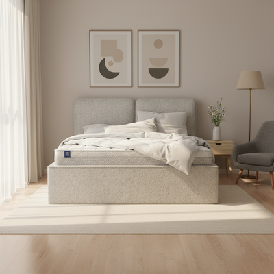Mokka Upholstered Ottoman Bed with Storage 140x200, 160x200 and 180x200, Modern Style – in a room setting