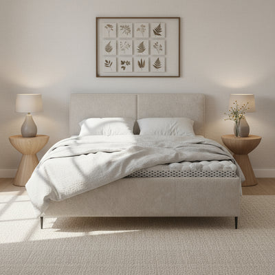 Hatti Upholstered Ottoman Bed with Storage 140x200, 160x200 and 180x200, Minimalist Style – in a room setting