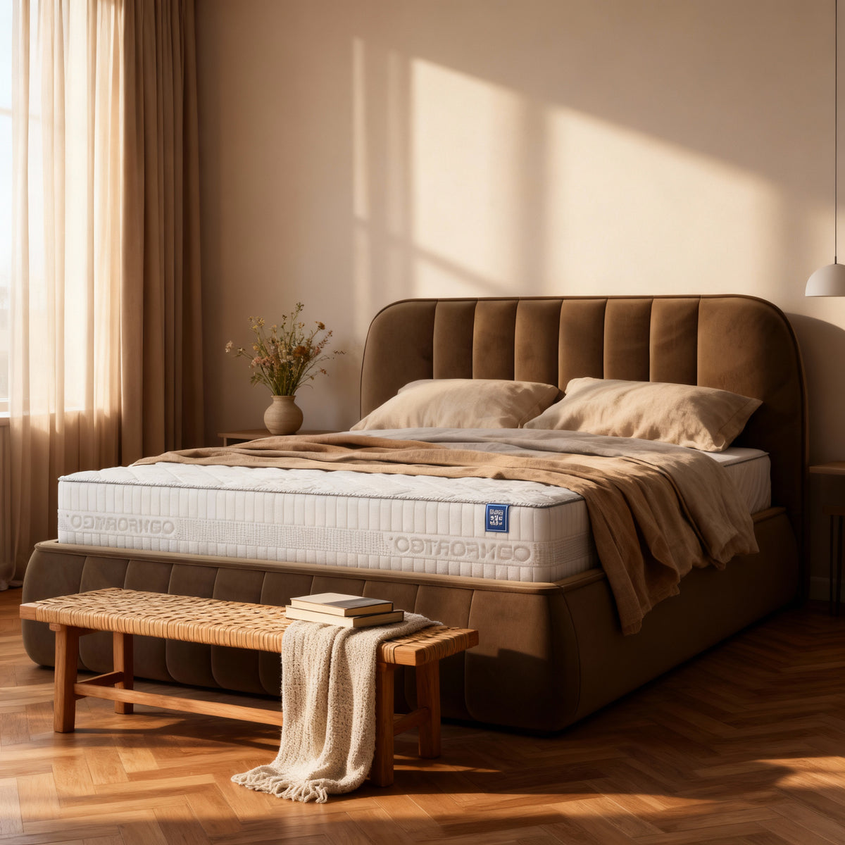 Carla Upholstered Ottoman Bed with Storage 140x200, 160x200 and 180x200, Soft Minimalism Style – in a room setting