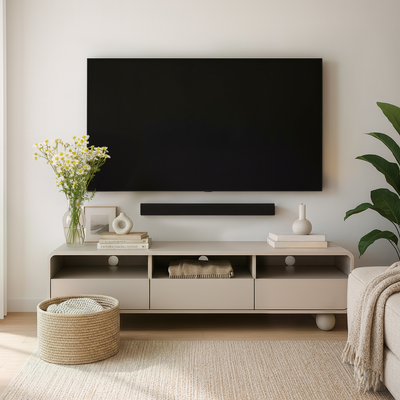 Ballo TV Unit / TV Stand 160x44, Japandi Style – in a room setting