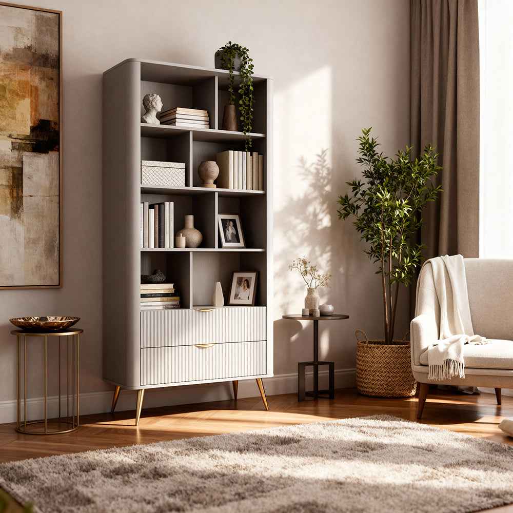 Laanti Bookcase 88x194 with Shelves, Elegant Style – in a room setting