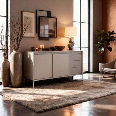 Senra Sideboard with Doors and Drawers 154x81, Japandi Style – in a room setting