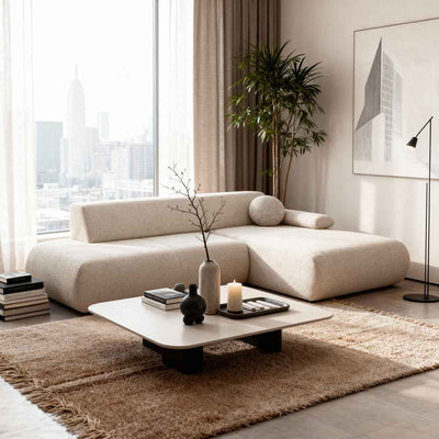 Puentro 4 Seater Corner Sofa Bed, Minimalist Style – in a room setting