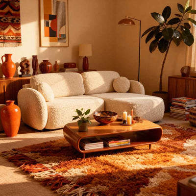 Olemo 4 Seater Corner Sofa Bed, Minimalist Style, Abriamo Fabric – in a room setting