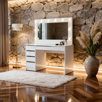 Adia Dressing Table with Mirror and LED Lighting 120x75 cm, Modern Style – in a room setting