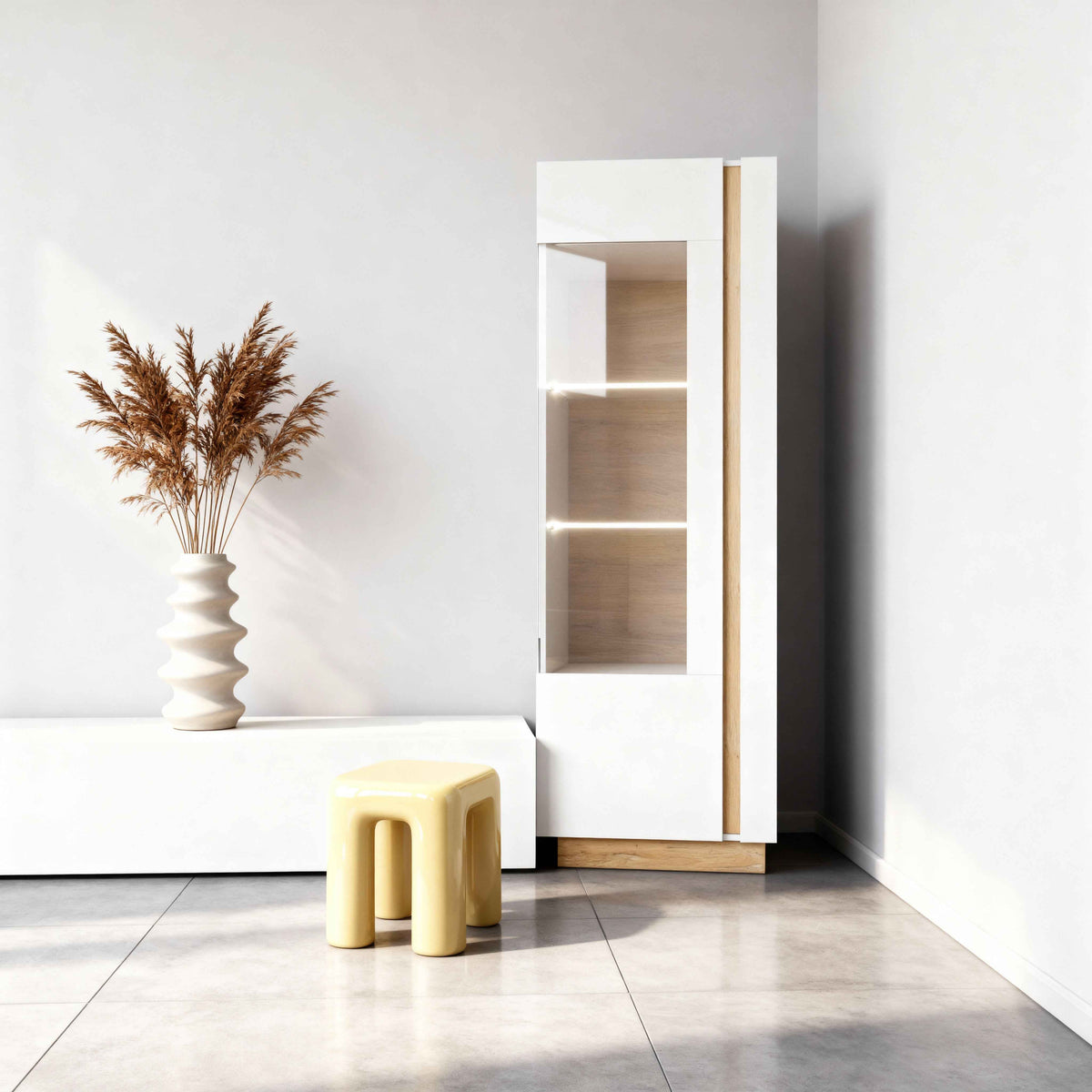 Armelia Glass Display Cabinet 60x194 cm, Modern Style – in a room setting