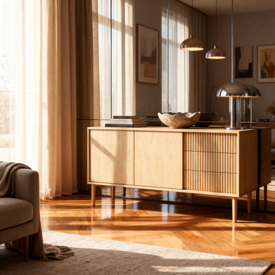 Viola 2-door Sideboard 154x80 with 3 Drawers, Japandi Style – in a room setting