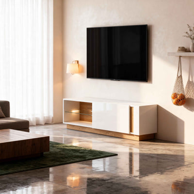 Armelia TV Unit / TV Stand 138x46, Glamour Style – in a room setting