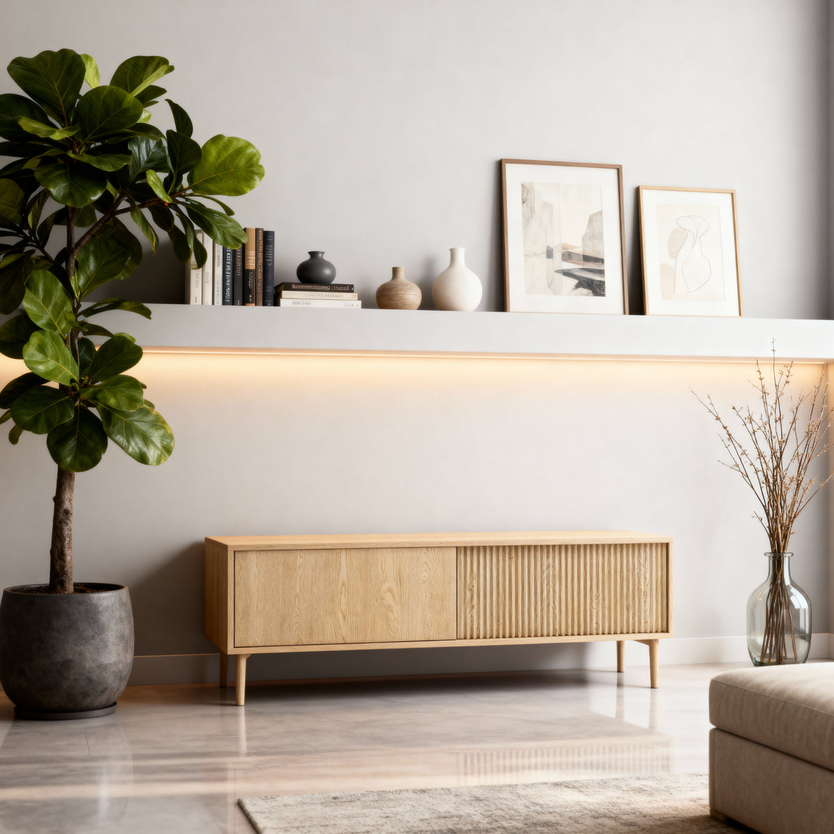 Viola TV Unit / TV Stand 154x52, Japandi Style – in a room setting
