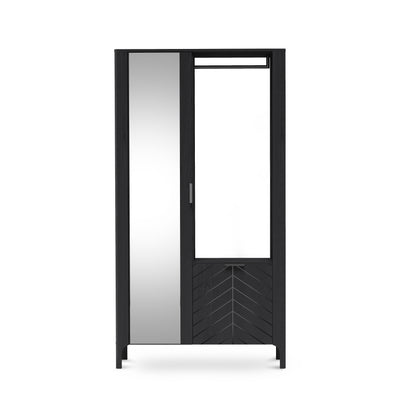 EKLIPSO-garderobekast 105x197 met spiegel in moderne stijl, kleur zwart – vooraanzicht | Pillovely