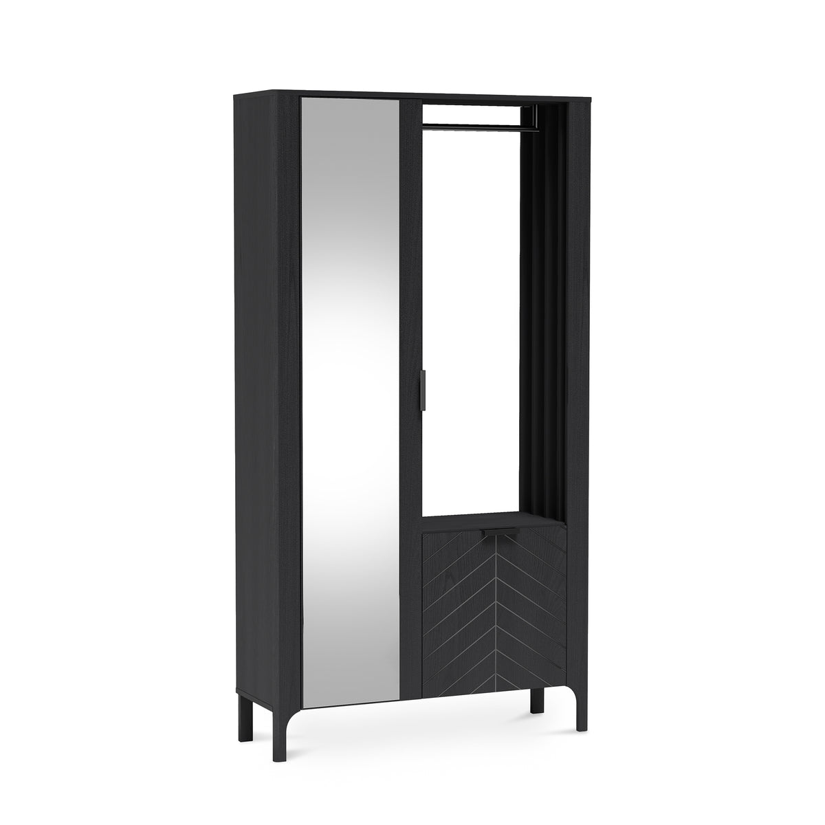 Garderobekast EKLIPSO 105x197 met spiegel in moderne stijl, kleur Zwart – hoofdafbeelding | Pillovely