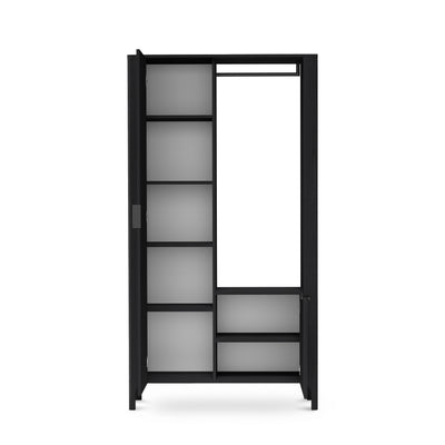 Kledingkast EKLIPSO 105x197 met spiegel in moderne stijl, kleur zwart - interieur na openen | Pillovely
