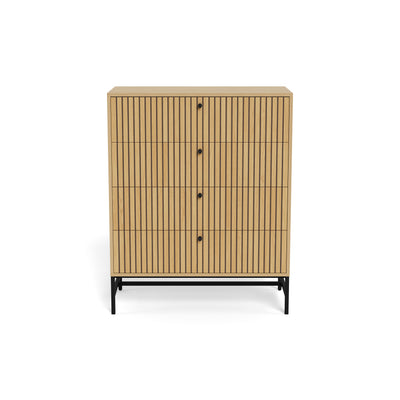 Bambouz-commode 81x100 eiken – vooraanzicht van het lamellenfront met zwarte knoppen