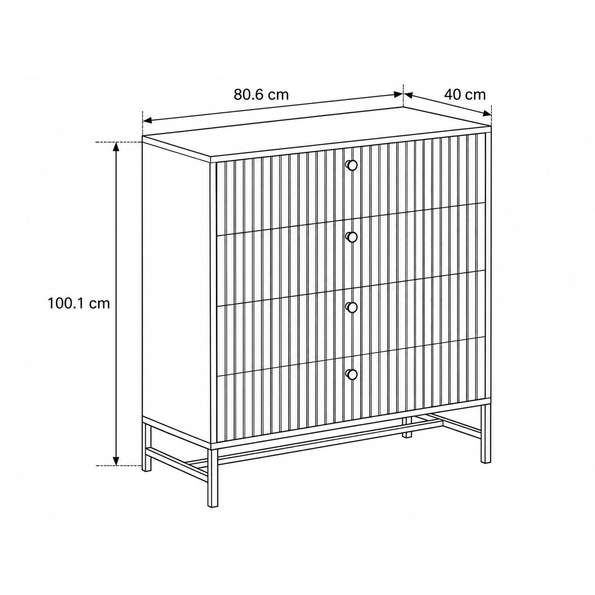 Bambouz-commode 81x100 – maatschets met breedte, hoogte en diepte
