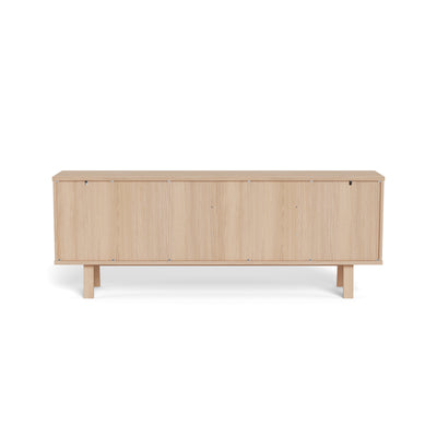 Lurisse-commode 200x75 gebleekt eiken – achteraanzicht van de commode met volle achterwand op poten