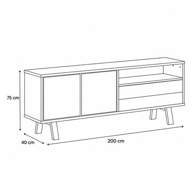 Lurisse-commode 200x75 – maatschets met breedte, hoogte en diepte