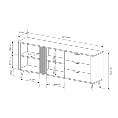 Velia Wide Sideboard 195x81 with Cabinets and Drawers, Soft Loft Style – photo 6