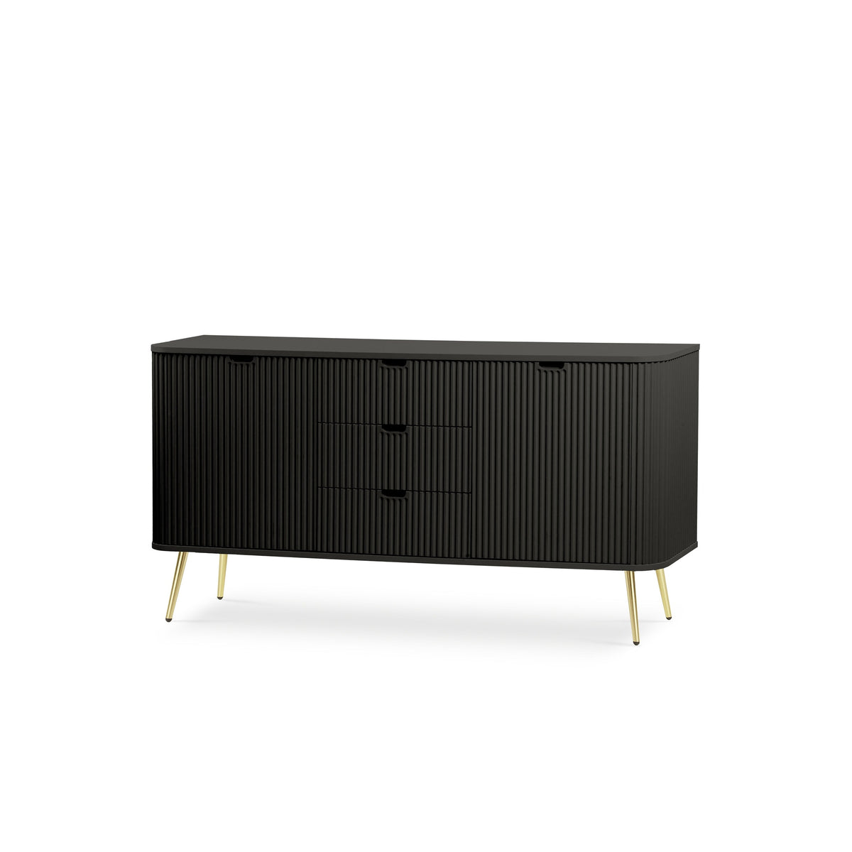 Eva Sideboard with Doors and Drawers 168x87, Modern Style – Black, Golden