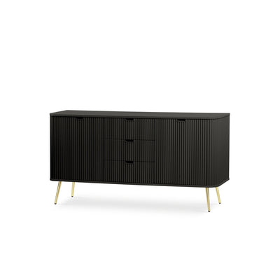 Eva Sideboard with Doors and Drawers 168x87, Modern Style – Black, Golden
