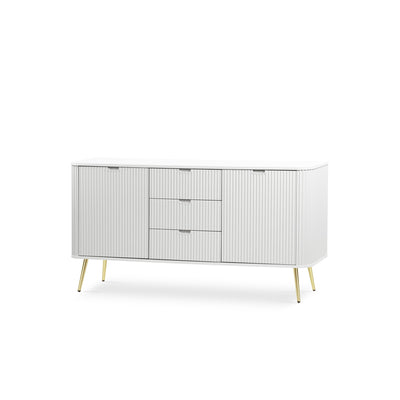 Eva Sideboard with Doors and Drawers 168x87, Modern Style – White, Golden