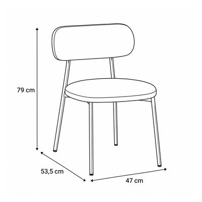 Dotto-stoel 47x79 – maatschets met breedte, hoogte en diepte