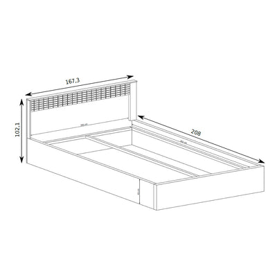 Bed Korin 160x200 – maattekening met breedte, lengte en hoogte