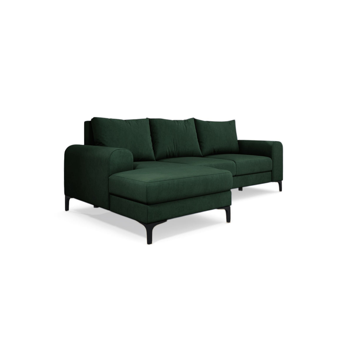 Arpelo-hoekbank 245x145, linkszijdig, kleur Bosmos (MANILA 35) op zwarte poten – moderne hoekbank in boho-stijl