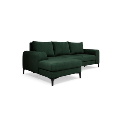 Arpelo-hoekbank 245x145, linkszijdig, kleur Bosmos (MANILA 35) op zwarte poten – moderne hoekbank in boho-stijl