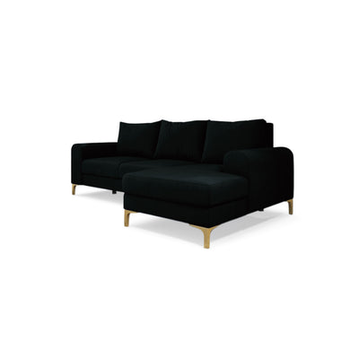 Arpelo-hoekbank 245x145, rechtszijdig, Inktzwart (MANILA 18) op gouden poten – hoekbank voor de woonkamer