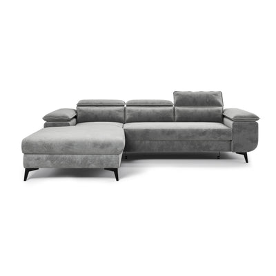 Bessi-hoekbank 276x205, linkszijdig, Asgrijze Mist (MONOLITH 84) – vooraanzicht, chaise longue en hoge zwarte poten