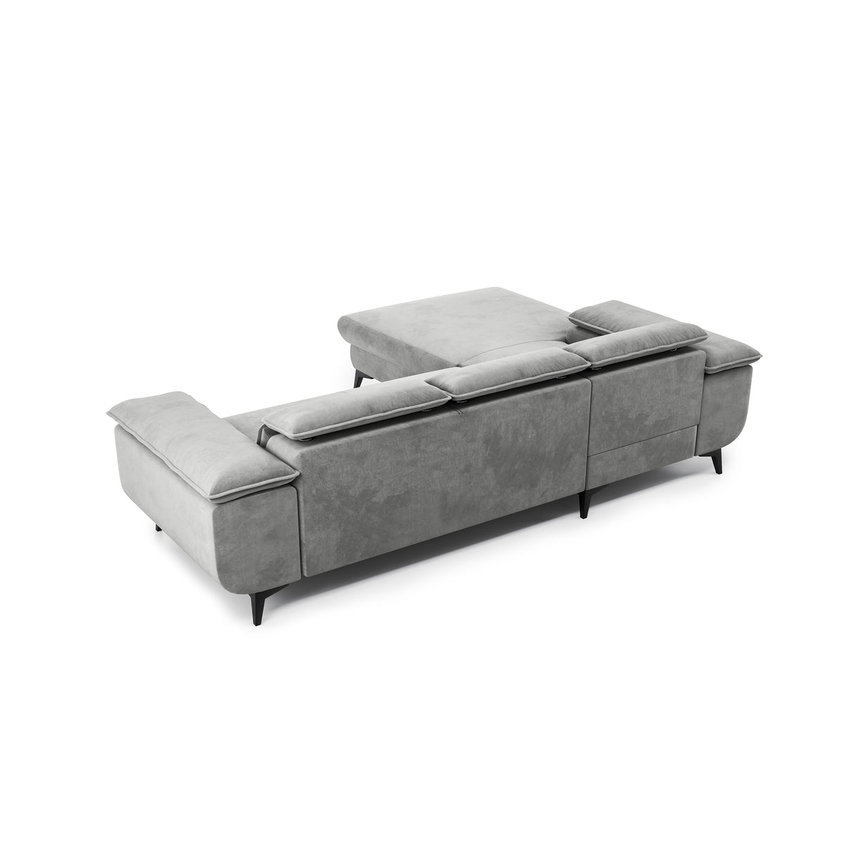 Bessi-hoekbank 276x205 Asgrijze Mist (MONOLITH 84) – achteraanzicht van de gestoffeerde rugleuning, hoekbank voor midden in de woonkamer