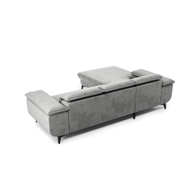 Bessi-hoekbank 276x205 Asgrijze Mist (MONOLITH 84) – achteraanzicht van de gestoffeerde rugleuning, hoekbank voor midden in de woonkamer