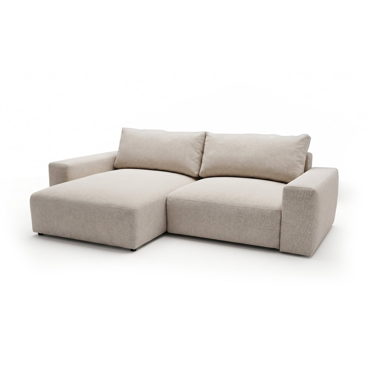 Modulaire hoekbank Iskeli Crème Taupe (ARAGON 03), linkszijdig, schuin aanzicht – hoekbank met chaise longue en slaapfunctie