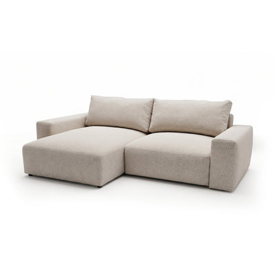 Modulaire hoekbank Iskeli Crème Taupe (ARAGON 03), linkszijdig, schuin aanzicht – hoekbank met chaise longue en slaapfunctie