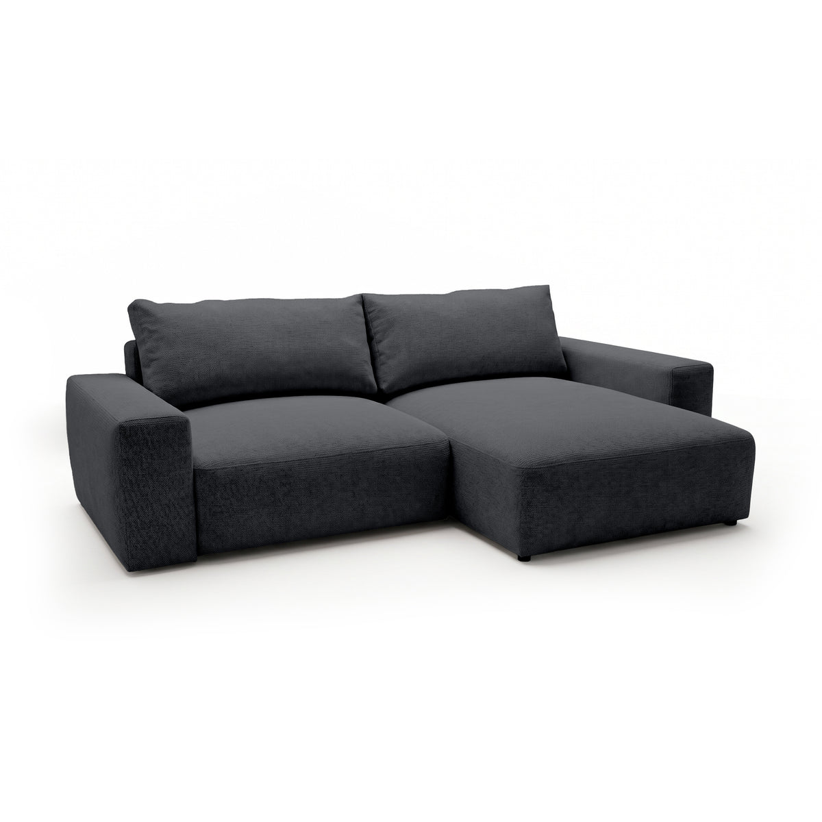 Modulaire hoekbank Iskeli Donker Asgrijs (ARAGON 93), rechtszijdig, schuin aanzicht – hoekbank met chaise longue in Aragon-stof